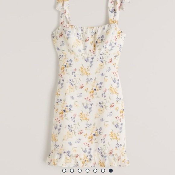Abercrombie & Fitch Faux Silk White Floral Tie Strap Mini Dress Ruffle Summer XL - Picture 3 of 13